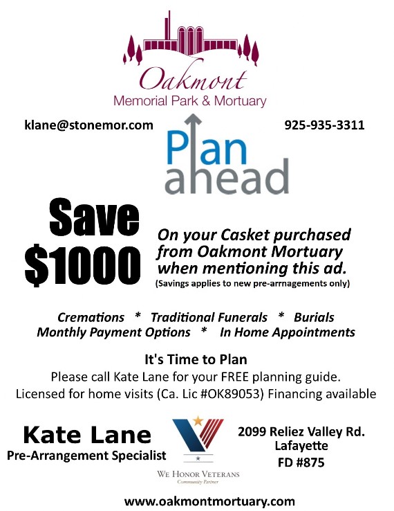 Kate Lane pre arrangement specialist oakmont walnut creek coupon