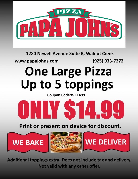 Papa Johns Pizza Walnut Creek coupon 